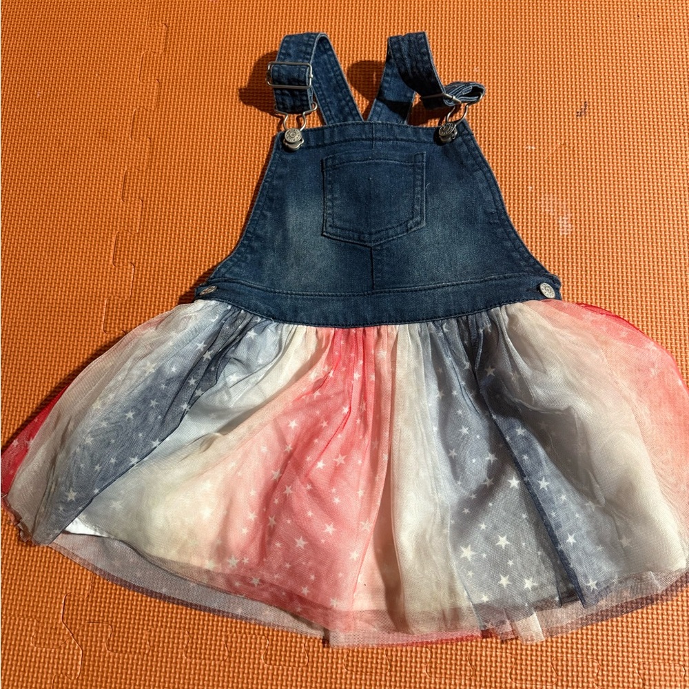 Denim Overall Dress with Starry Tulle Skirt